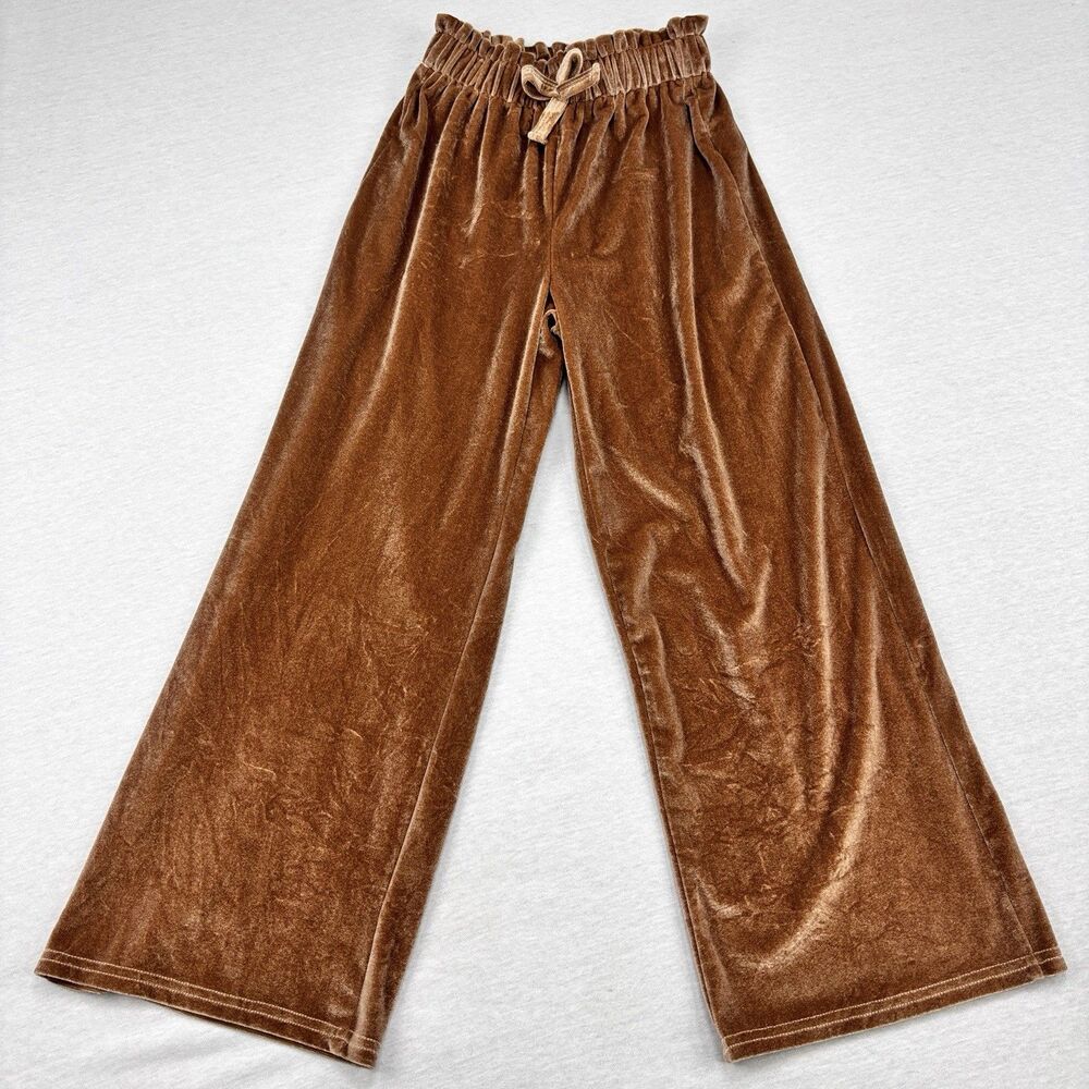 SHEIN Pants 9Y Brown Velvet Wide Leg Bow Tie Elastic Waist Girls